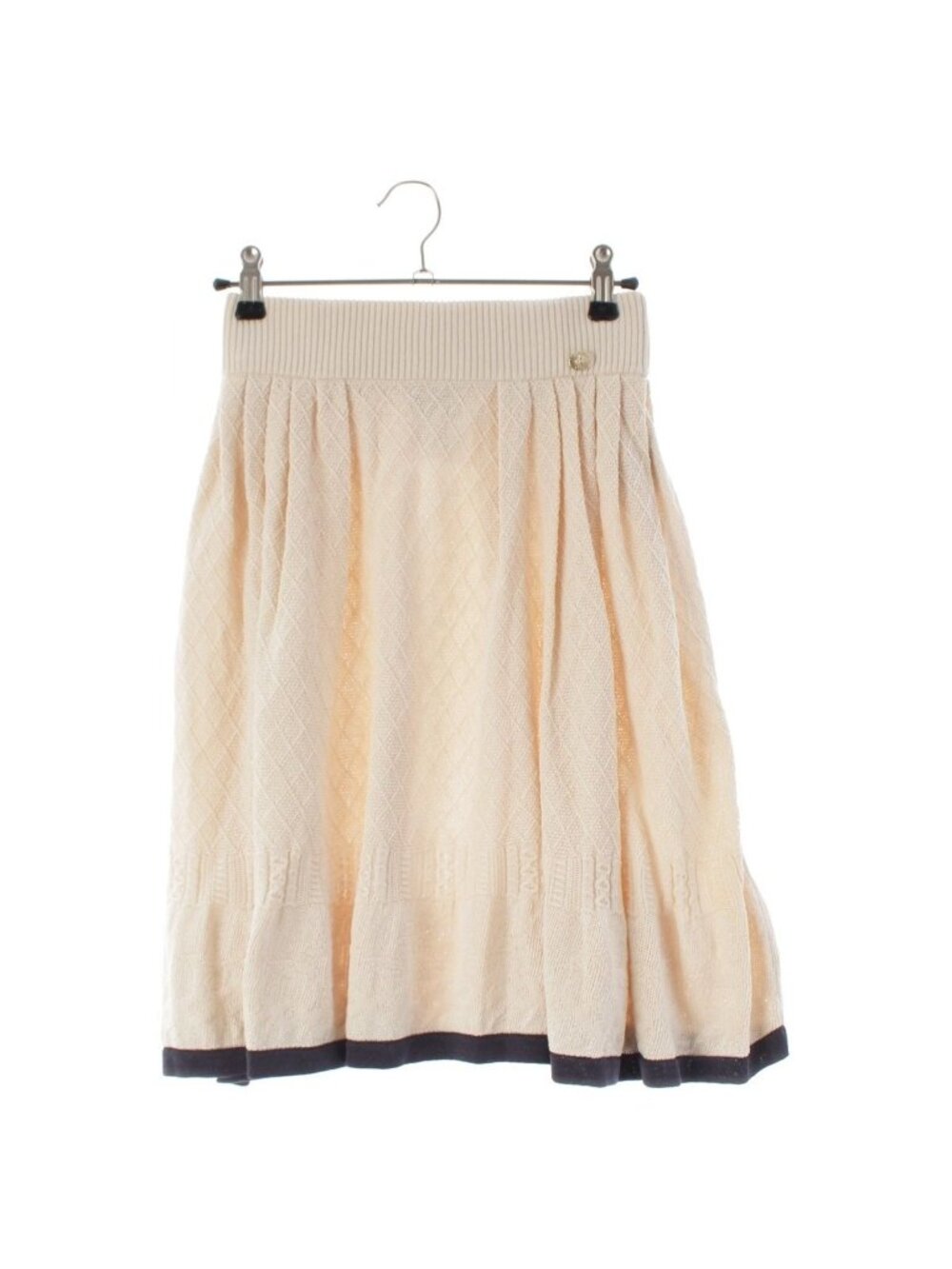 Chanel Cotton Medusa Face Charm Cable Knit Skirt Ivory Navy 38